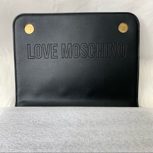 LOVE Moschino Borsa PU Nero Vegan Leather Studded Black Crossbody Bag NWT - Picture 11 of 15
